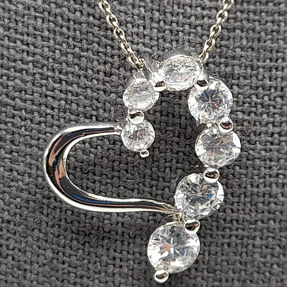 RSE Italy 925 Sterling Silver CZ Open Heart Necklace 17 Inch Chain